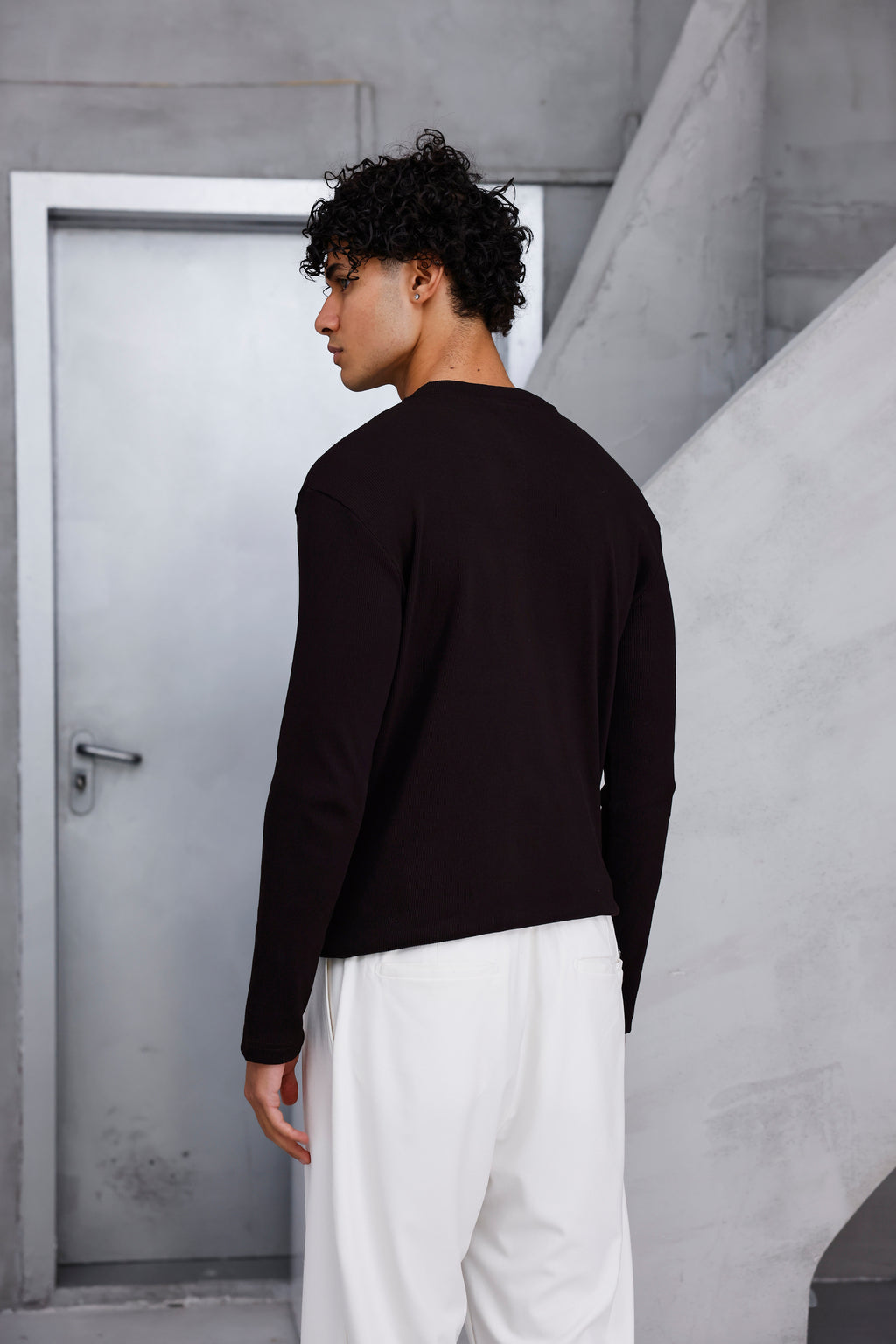 Henley Yaka Fitilli Uzun Kollu Tshirt Acı Kahve