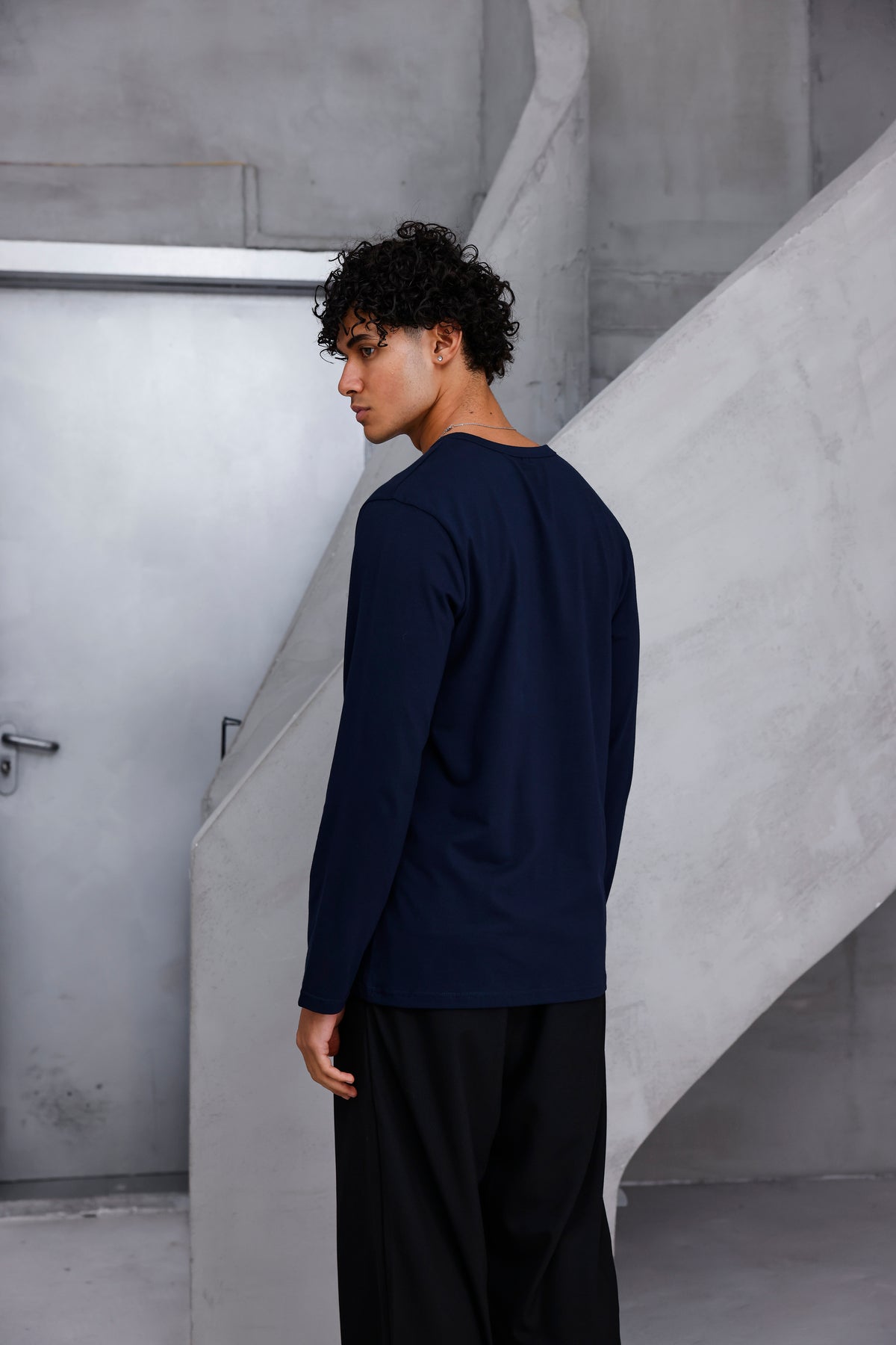 Henley Yaka Uzun Kollu Tshirt Lacivert