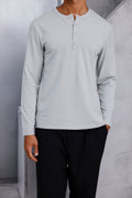Henley Yaka Uzun Kollu Tshirt Gri