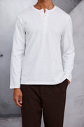 Henley Yaka Uzun Kollu Tshirt Beyaz